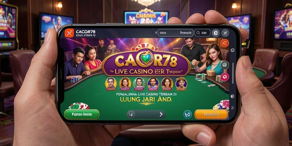 Screenshot gameplay menunjukkan dealer profesional dan suasana kasino yang nyata.