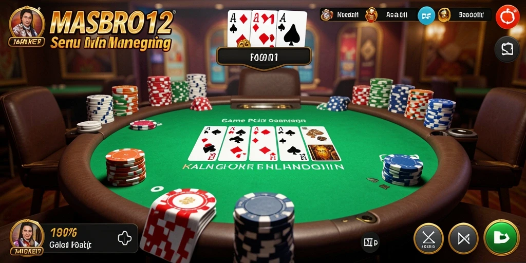 Screenshot gameplay MASBRO12 menunjukkan momen menegangkan saat permainan Poker.