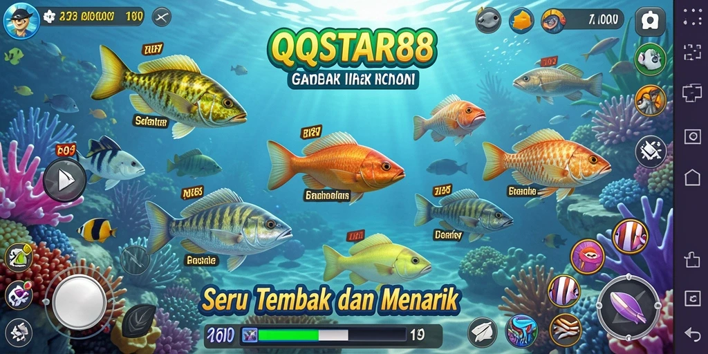 Tampilan screenshot gameplay menarik dari QQSTAR88 dengan aksi tembak ikan.