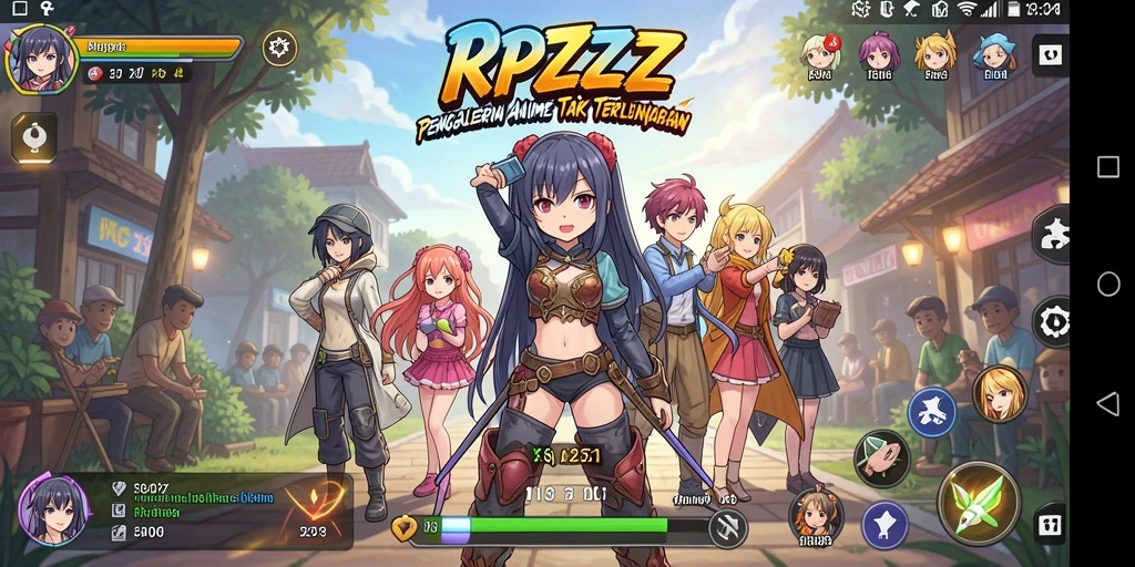 Screenshot gameplay RPZZZ yang menampilkan karakter anime yang dinamis.