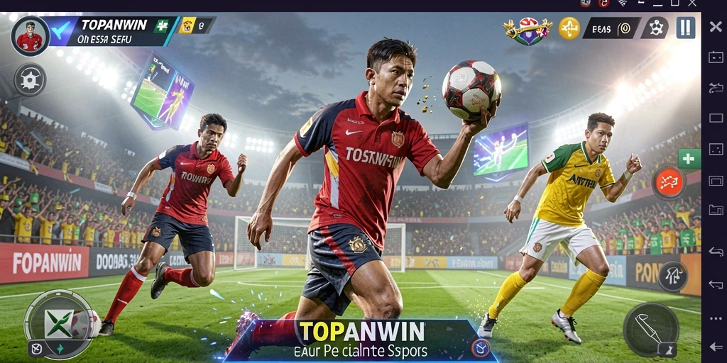 Screenshot utama menunjukkan gameplay seru dalam TOPANWIN dengan aksi olahraga yang mendebarkan.