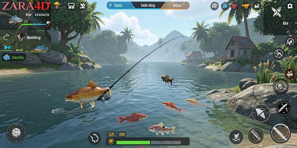 Tampilan utama gameplay ZARA4D yang menampilkan suasana memancing yang mendebarkan.