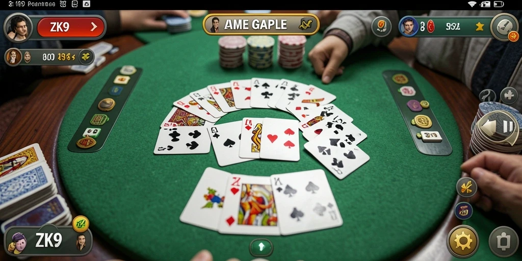 Screenshot ZK9 menunjukkan gameplay Gaple yang menarik dan interaktif.